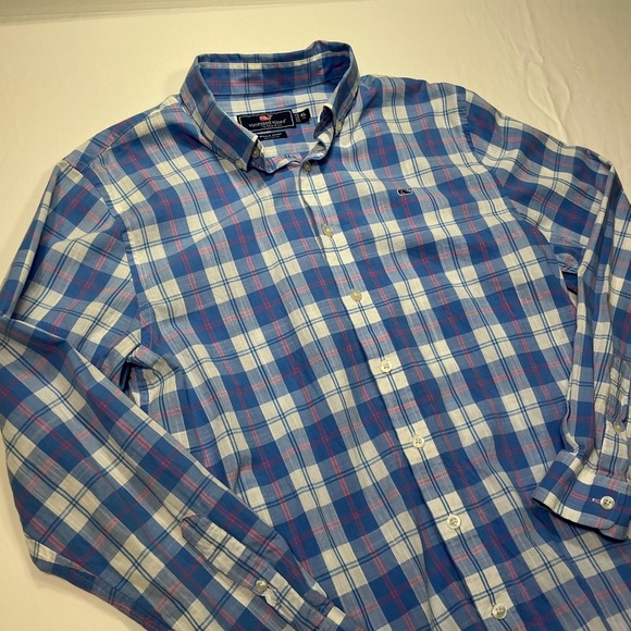 Vineyard Vines Plaid‎ Whale Shirt Button Down Long Sleeve Cotton YOUTH XL 18 - Picture 4 of 6